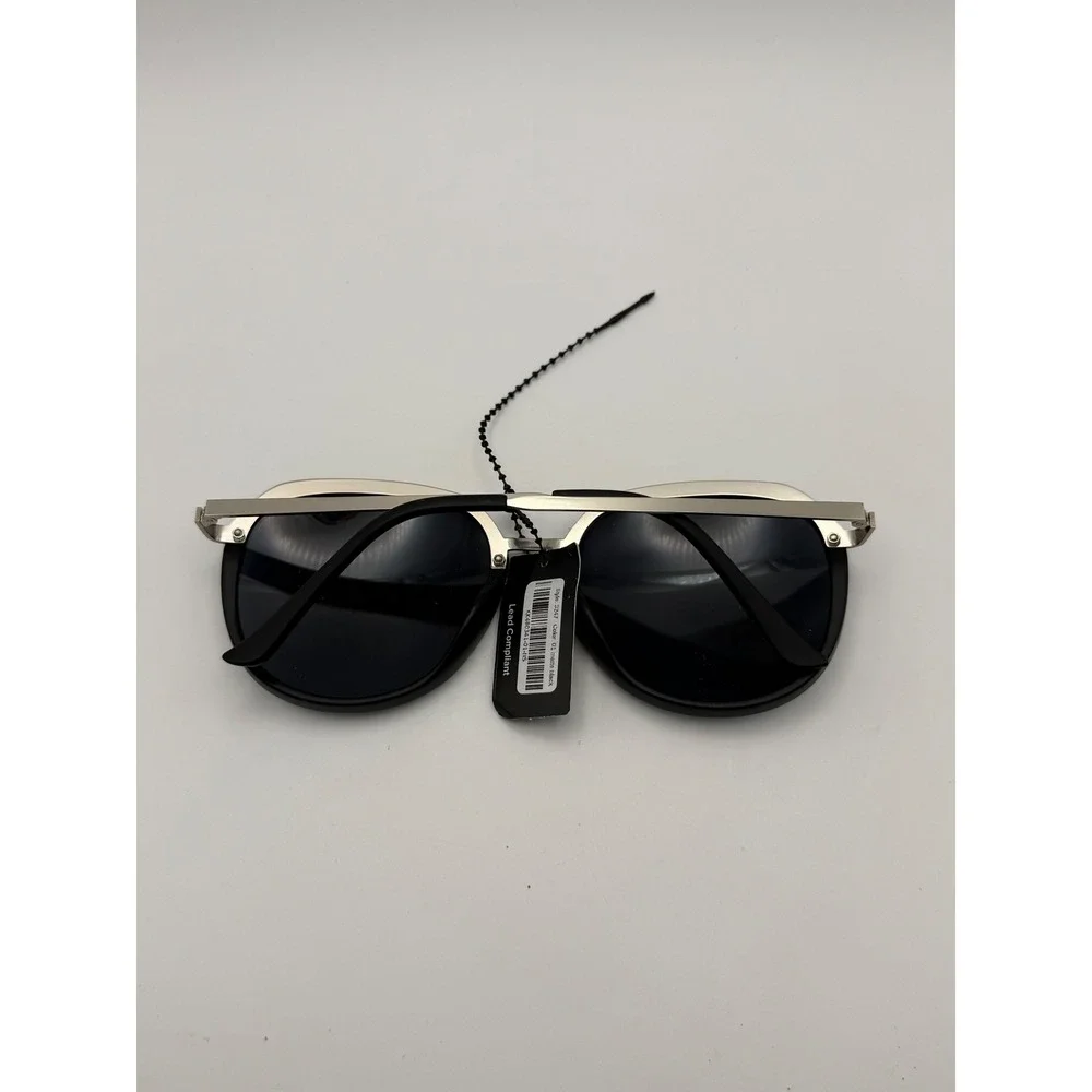 Lulus Ego UV400 Oversized Round Sunglasses Matte Black Silver 3247 NEW